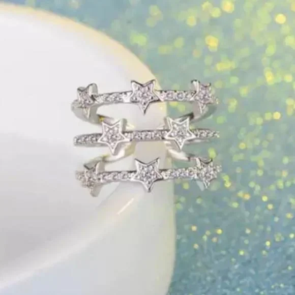 NEW SILVER DIAMOND MULTI LAYER ADJUSTABLE RING, CUTE RING, SHINY RING. - Picture 5 of 5